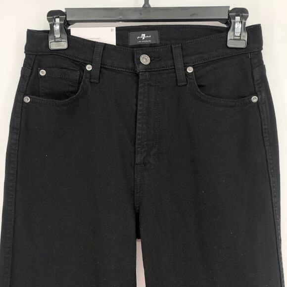 7 FOR ALL MANKIND High Waist Cropped Straight Jeans 27/4 Black Stretch NWT - Picture 3 of 9